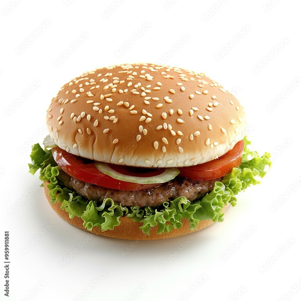 One delicious hamburger isolated on a white background One delicious hamburger isolated on a white background