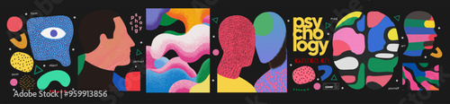 Psychology. Vector abstract modern illustration of psychology, shapes, geometric objects, mental health, human, brain, mind and pattern for background, poster or banner