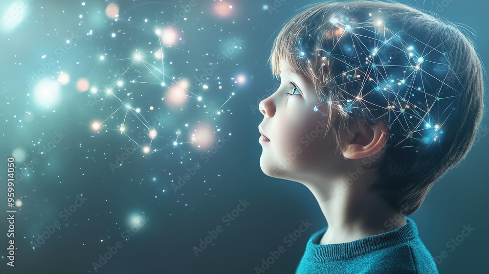 Child development through early education Brain activity and creativity concept visualization Child development through early education Brain activity and creativity concept visualization