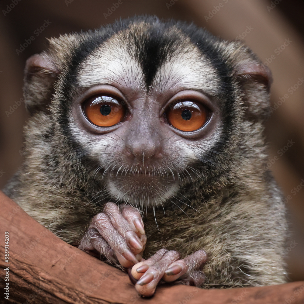 The gray-bellied night monkey (Aotus lemurinus) on tree