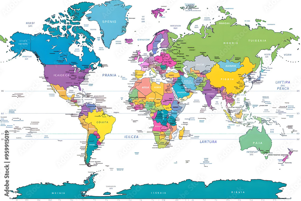Obraz premium world map with borders and no label, isolated on white or transparent background, PNG