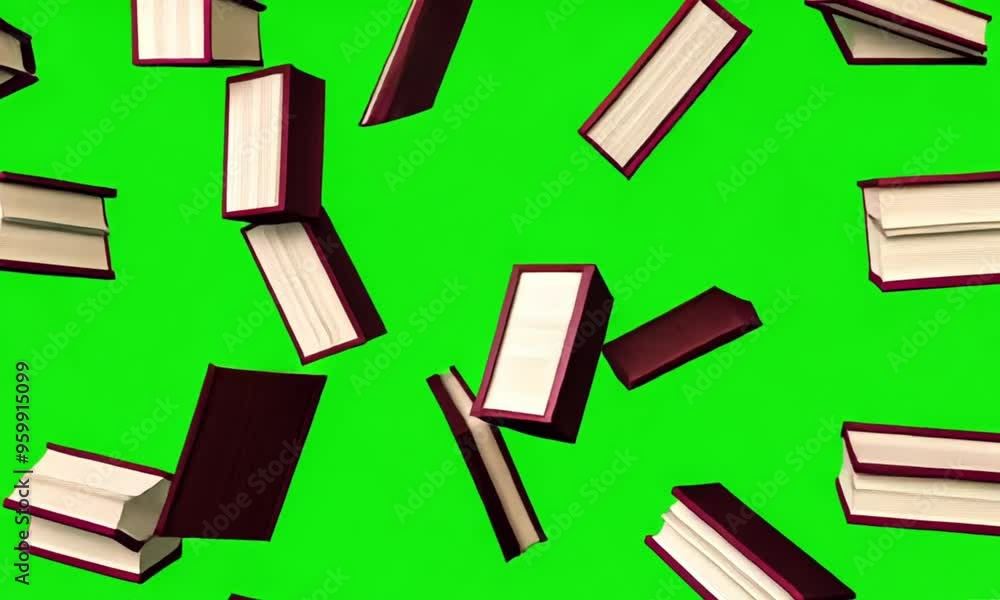 books thrown upwards on a green background books thrown upwards on a green background