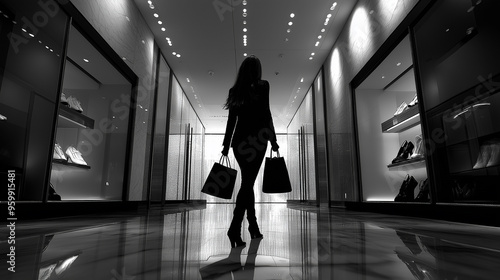 A Stylish Shopper Enjoying a Luxurious Retail Experience in a Modern Boutique at Dusk photo