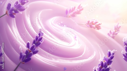 Soft Periwinkle Background With Swirling Vanilla Lavender And Lavender Buds For Aromatic-Themed Product Displays . Generative ai