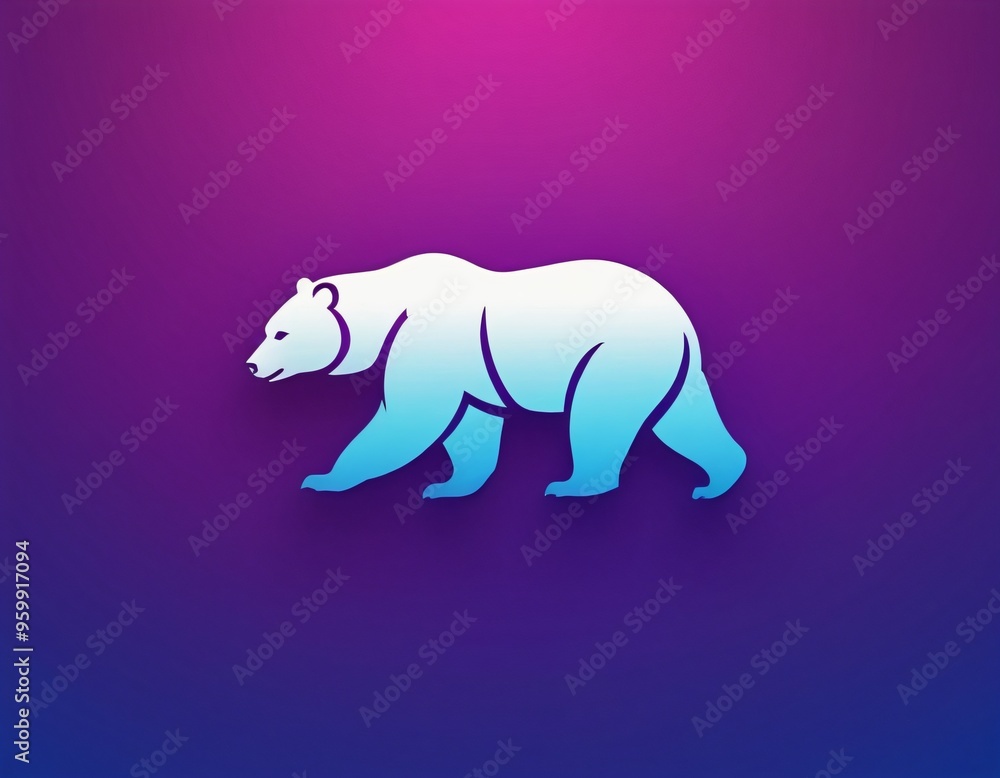 Fototapeta premium bear silhouette logo design. Modern style and minimalist icon in gradient purple and blue color. Ai generated image.
