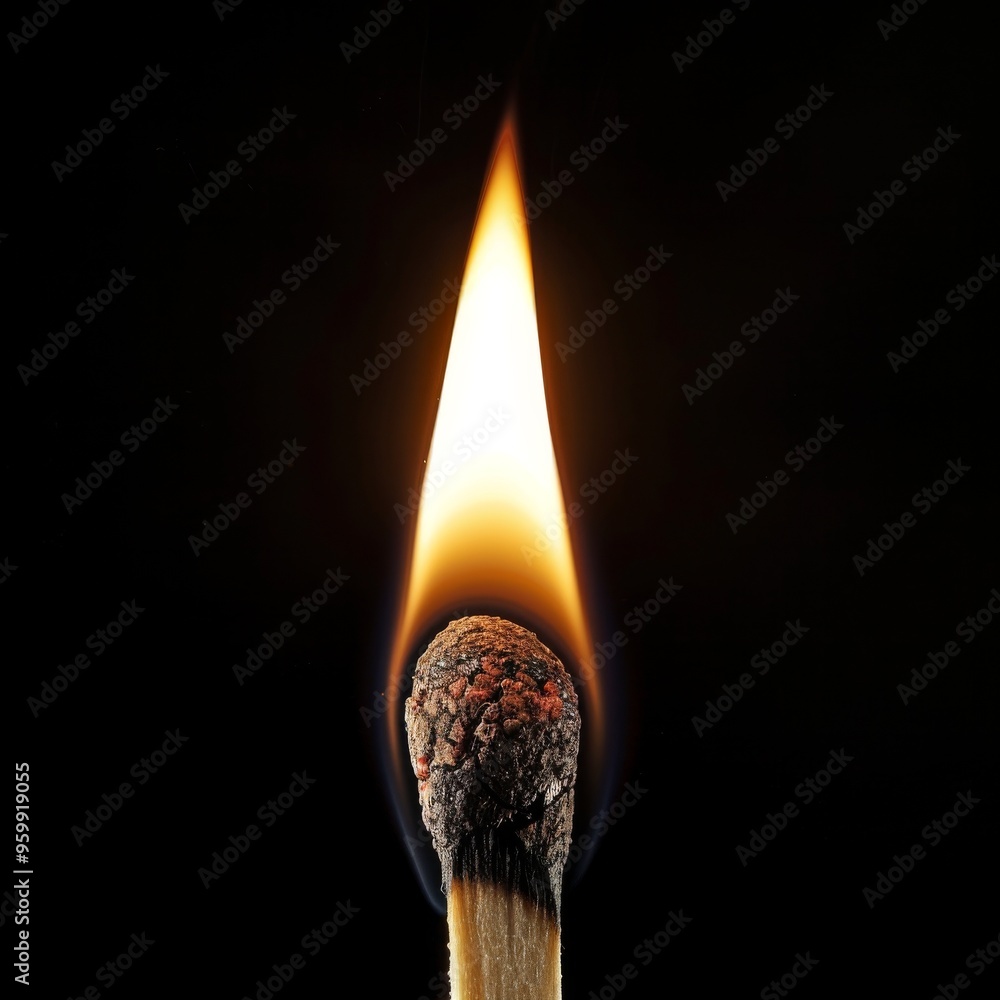 A close-up image of a single burning matchstick against a dark background. The flame is bright, highlighting the charred head of the matchstick, creating a striking contrast with the black backdrop. A close-up image of a single burning matchstick against a dark background. The flame is bright, highlighting the charred head of the matchstick, creating a striking contrast with the black backdrop.