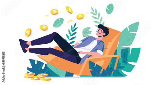 Financial growth concept. Young businessman earn more profit, make money from cryptocurrency