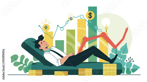 Financial growth concept. Young businessman earn more profit, make money from cryptocurrency
