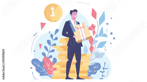 Financial growth concept. Young businessman earn more profit, make money from cryptocurrency