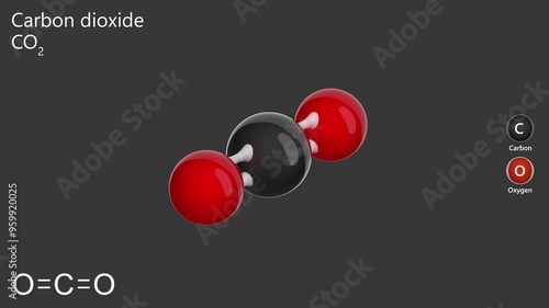 carbon dioxide is a colorless gas, almost odorless, with the chemical formula CO2. 3d animated model. 3d rendering