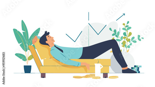 Financial growth concept. Young businessman earn more profit, make money from cryptocurrency