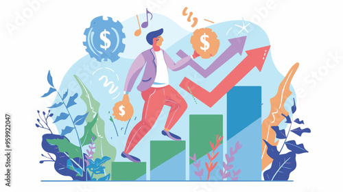 Financial growth concept. Young businessman earn more profit, make money from cryptocurrency