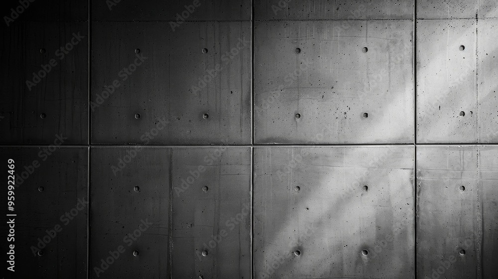Grayscale concrete wall with bolts in a geometric pattern. Grayscale concrete wall with bolts in a geometric pattern.