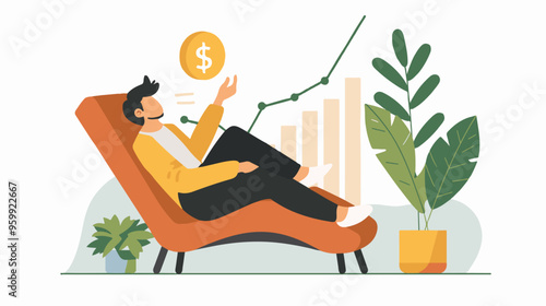 Financial growth concept. Young businessman earn more profit, make money from cryptocurrency