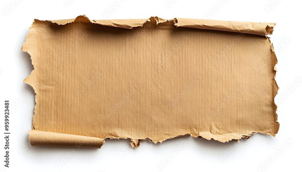 Fototapeta premium square piece of paper with torn edges isolated on white background ripped brown paper texture