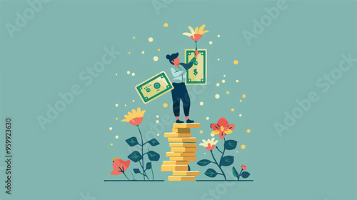 Financial growth concept. Young businessman earn more profit, make money from cryptocurrency