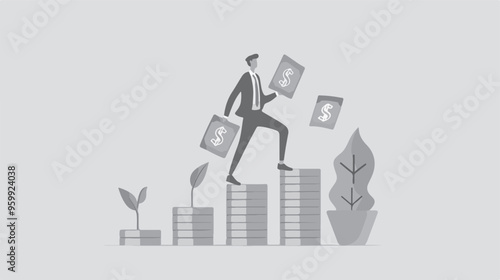 Financial growth concept. Young businessman earn more profit, make money from cryptocurrency