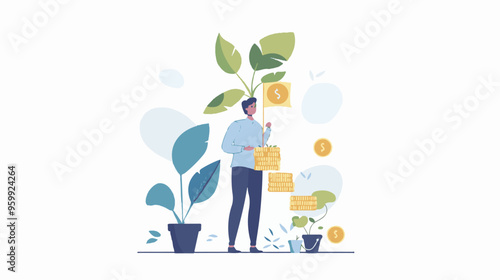 Financial growth concept. Young businessman earn more profit, make money from cryptocurrency