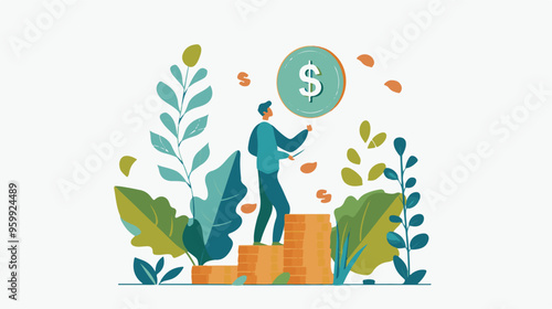 Financial growth concept. Young businessman earn more profit, make money from cryptocurrency