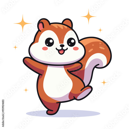 Kawaii squirrel cartoon vector illustration in flat style