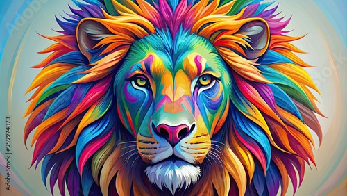 A vibrant, stylized illustration of a majestic lion's head with bold lines and bright colors, symbolizing courage and strength on a white background.