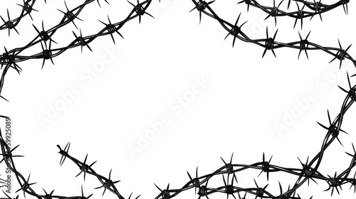 Barbed wire frame on white background, security border template with space for text