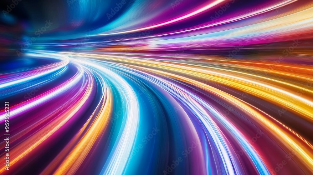 A vibrant display of colorful light trails creating a dynamic and energetic atmosphere, perfect for modern digital art and design.