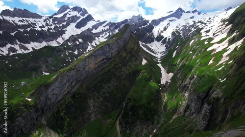 Wallpaper Mural 4k Drone Aerial Shot Of Massive Slanted Rock Formation At Shäfler Ridge In Appenzell Region Of Switzerland Torontodigital.ca