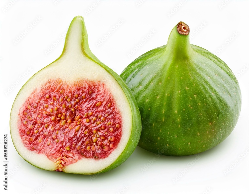 green Fig cutted in the middle isolated on white background, full depth of field green Fig cutted in the middle isolated on white background, full depth of field