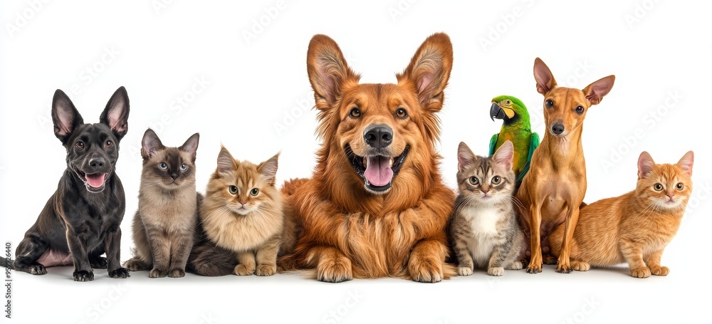 An illustration of cute pets on a white background. An illustration of cute pets on a white background.
