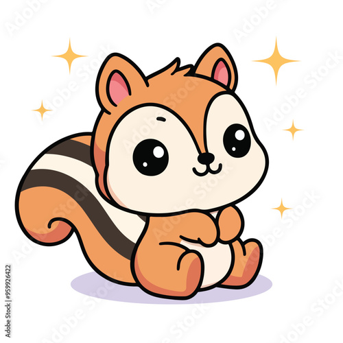 Kawaii squirrel cartoon vector illustration in flat style