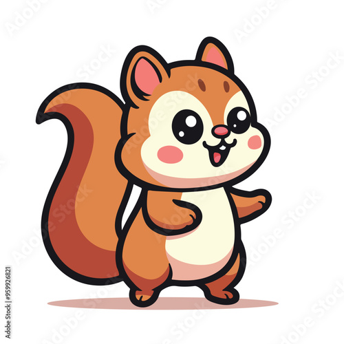 Kawaii squirrel cartoon vector illustration in flat style