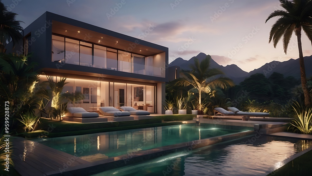 Fototapeta premium luxury villa with a beautiful swimming pool