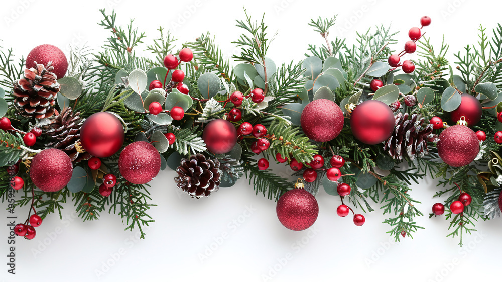 Beautiful New Year decorations wreath closeup on a white background Beautiful New Year decorations wreath closeup on a white background