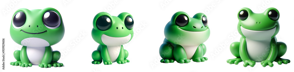 Set of 3D rendered illustration cartoon Frog isolated on white and Transparent Background Set of 3D rendered illustration cartoon Frog isolated on white and Transparent Background