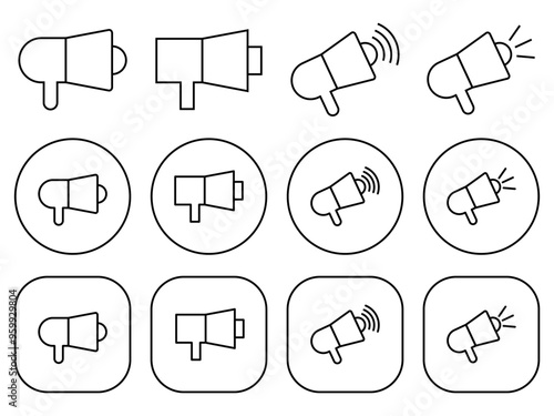 Black Megaphone Speaker Toa Outline Icon Set