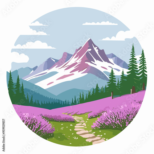 summer mountain view with flowering heather