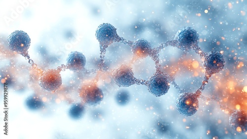 Abstract stem cell research and stem cell therapy. A white and light blue color tones to evoke a sense of science and technology. Generative AI