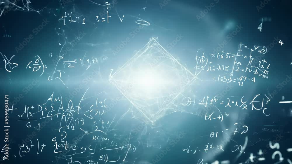 Advanced Mathmatical Shapes Complex mathematical equations and geometric shapes floating in a ...