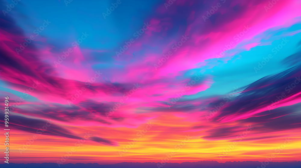 Obraz premium Fantasy Vibrant Panoramic Sunset Sky Gradient