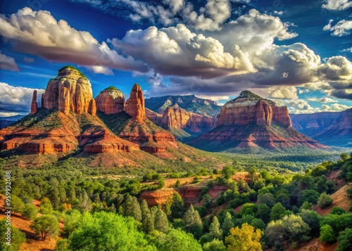 Captivating Panoramic View Of Iconic Red Rock Formations And Mountains In Sedona, Arizona