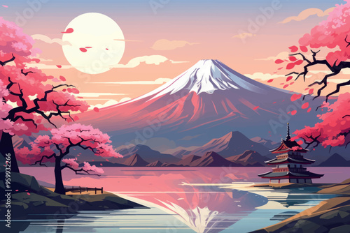 Serene Japanese landscape illustration
