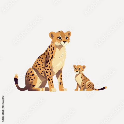 Cheetah mother and cub illustration