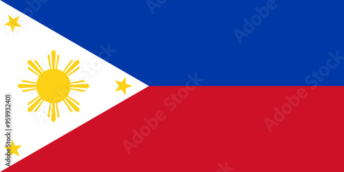 The official national flag of Philippines. Flag of the Republic of the Philippines. Correct proportions and colors. Vector illustration