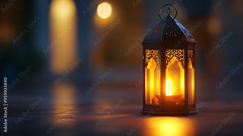 Lantern with burning candle on dark background. Ramadan Kareem concept Lantern with burning candle on dark background. Ramadan Kareem concept