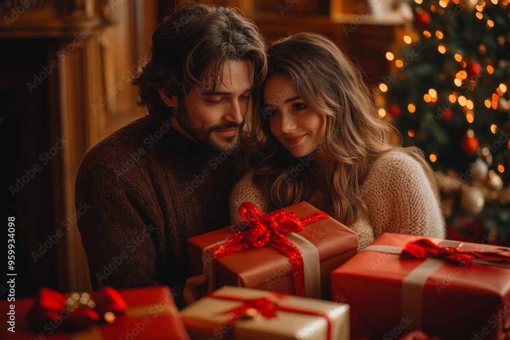 A couple exchanging heartfelt gifts. Generative AI