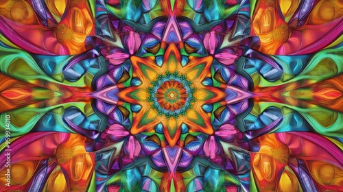 Wallpaper Mural Colorful mirrored kaleidoscope design, abstract fractal patterns, vibrant symmetrical art Torontodigital.ca