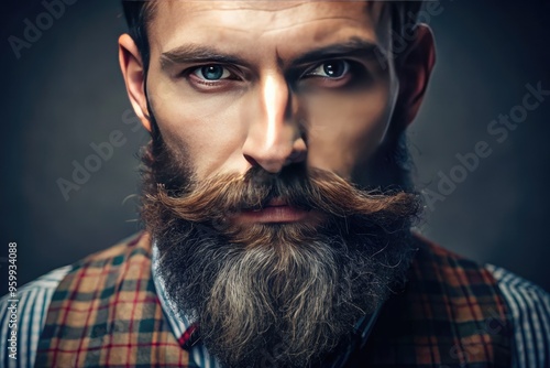 Close-Up Image Of A Man With A Bushy Full Beard And Mustache Neatly Trimmed And Styled photo