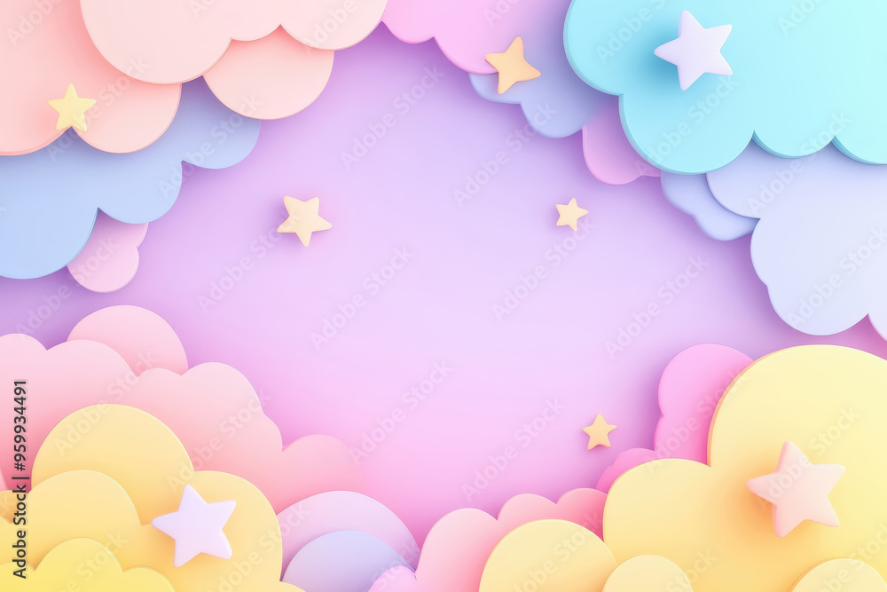 Cute pastel background with clouds and stars in soft colors Cute pastel background with clouds and stars in soft colors