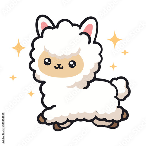 Adorable Kawaii Alpaca Cute and Playful Flat Vector Illustration